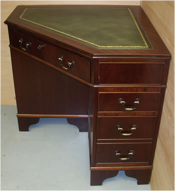 Mahogany Corner Desk with Gold Tooled Leather Top